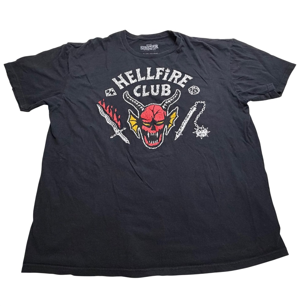 Stranger Things Hellfire Club T-Shirt Mens XL Black Graphic Tee Netflix D&D